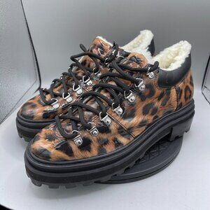 Schutz Lucille Lugged Sole Booties Leopard Print Womens Size 8.5